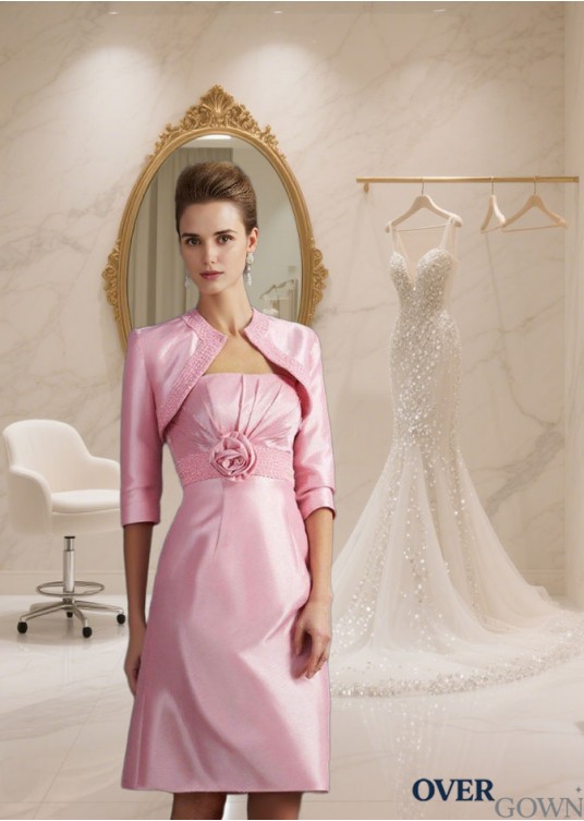 Strapless Knee-Length Taffeta Mother of the Bride Dress with Beading Strapless Knee-Length Taffeta Mother of the Bride Dress with Beading