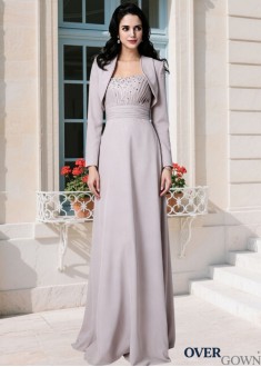 Chiffon Strapless Sheath Mother of the Bride Dress with Beading & Pleats