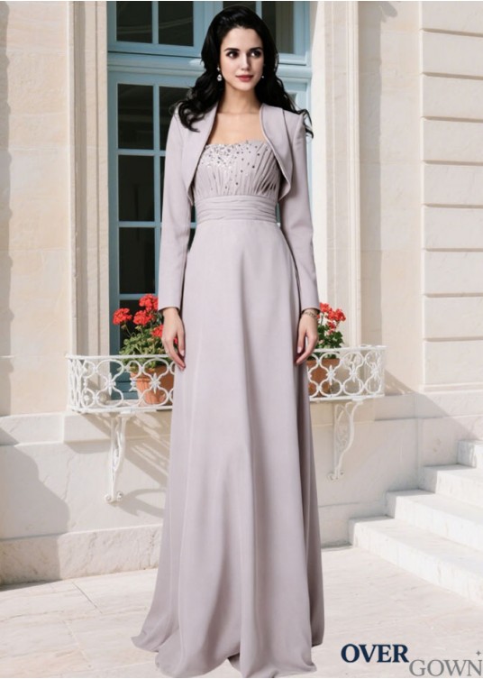 Chiffon Strapless Sheath Mother of the Bride Dress with Beading & Pleats Chiffon Strapless Sheath Mother of the Bride Dress with Beading & Pleats