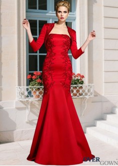 Satin Strapless Trumpet Mother of the Bride Dress with Applique