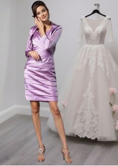 Ruched Satin Mother of the Bride Dress – Knee Length Sheath Gown