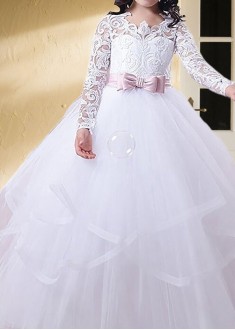 Tulle Jewel Neck Flower Girl Dresses – Long Sleeve Ball Gowns