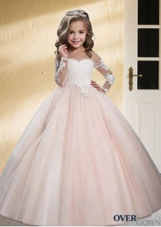 Long Sleeve Tulle Ball Gown with Scoop Neckline