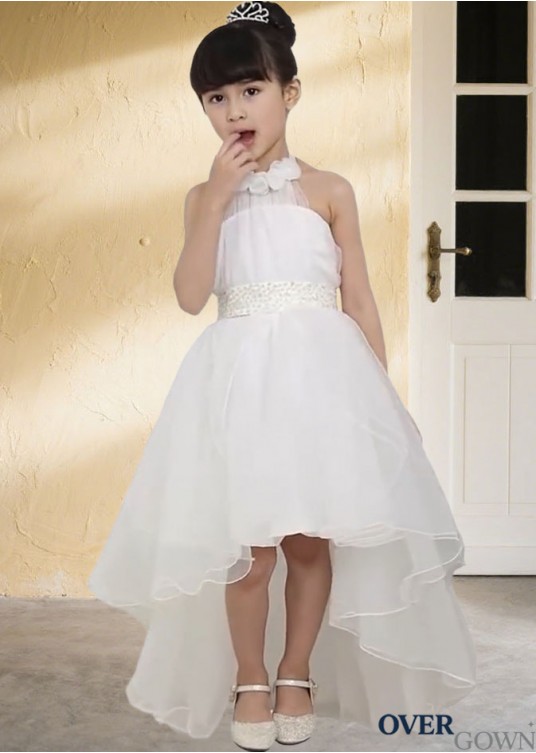 Organza Flower Girl Dress with Beading – High Neck Asymmetrical Princess Dress Organza Flower Girl Dress with Beading – High Neck Asymmetrical Princess Dress