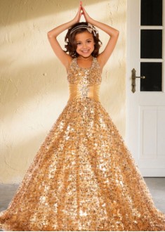 Sparkly Sequin Halter A Line Princess Flower Girl Dresses  Sale