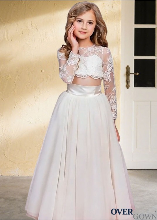 All-Season A-Line Princess Occasion Dress in Chiffon - Lace Long Sleeve Jewel All-Season A-Line Princess Occasion Dress in Chiffon - Lace Long Sleeve Jewel