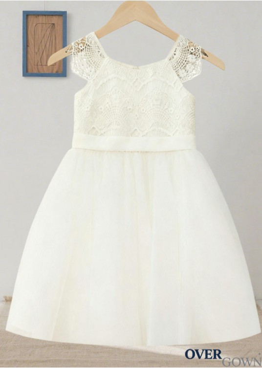 Flower Girl Dress | Scoop Neck Sleeveless Lace Tulle A-Line Princess Gown Flower Girl Dress | Scoop Neck Sleeveless Lace Tulle A-Line Princess Gown