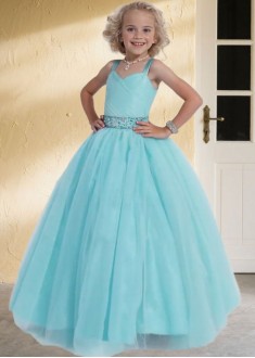 Tulle Sleeveless A Line Flower Girl Dresses with Crystals