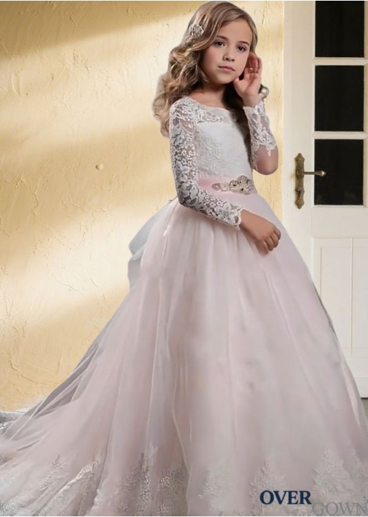 All-Season Princess Occasion Dress in Tulle - Lace Embellished Long Sleeve Ball Gown All-Season Princess Occasion Dress in Tulle - Lace Embellished Long Sleeve Ball Gown