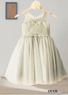 Ivory Princess Flower Girl Dress with Beading Tea Length