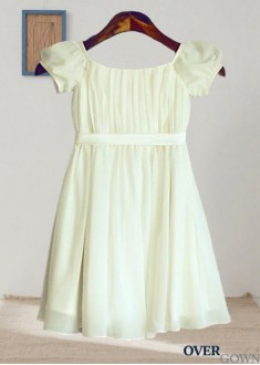 Square Neck Ruched Chiffon Flower Girl Dress Tea Length A-Line