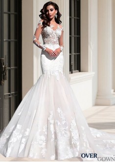 Full Length Beach Wedding Gown Tulle Long Sleeves