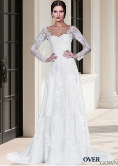 Long Illusion Sleeve Cathedral Train Bridal Gown Tulle