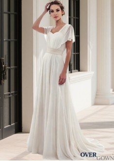 Cheap Beach Wedding Dress Natural Waist Chiffon A-Line