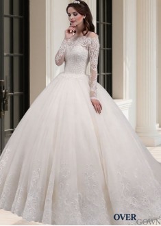 Illusion Sleeve Tulle Wedding Dress