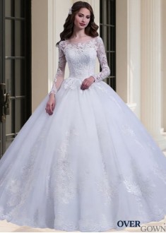 Cathedral Train Tulle Ball Gown Scoop Neckline Wedding Dress