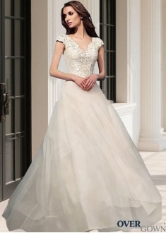 Lace V-Neck 2 in 1 Full Length Beach Wedding Dress