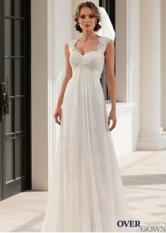 Empire Waist Chiffon Beach Wedding Gown Sweetheart Sweep Train