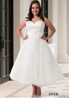 Sweetheart Neckline Lace Satin Ankle Length A Line Plus Size Wedding Dress