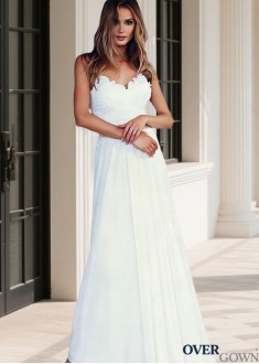Chiffon Spaghetti Strap Full Length Beach Bridal Gown