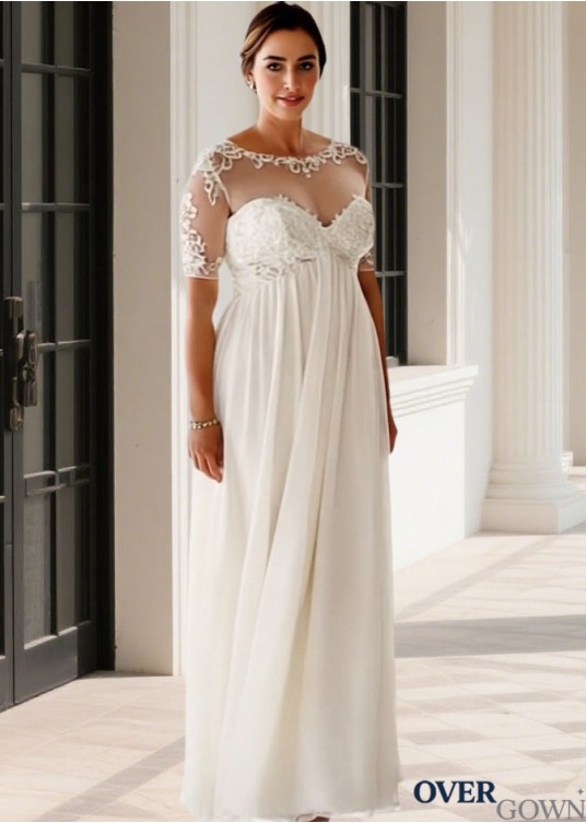 Plus Size A-Line Wedding Dresses – Short Lace Sleeves & Empire Waist Plus Size A-Line Wedding Dresses – Short Lace Sleeves & Empire Waist