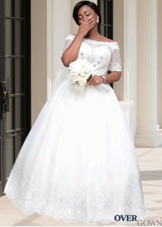 Plus Size Off-the-Shoulder Ball Gown Wedding Dress