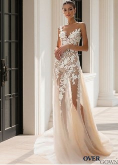 Beach Tulle and Lace Sheath Wedding Dresses with Appliques Beach Tulle and Lace Sheath Wedding Dresses with Appliques