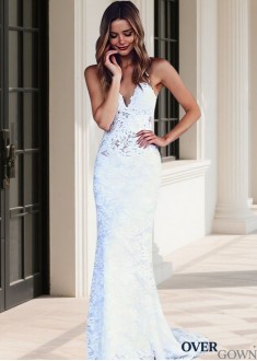 Tulle Lace Sleeveless Column Bridal Gown