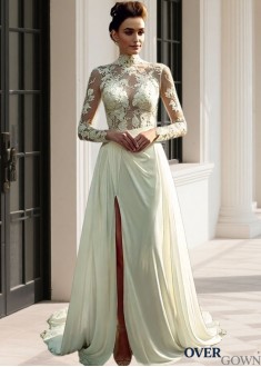 Illusion Long Sleeve Sheath Beach Bridal Gown