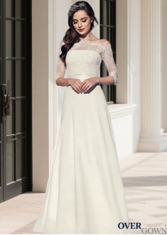 Half Sleeve Sheath Beach Bridal Gown Chiffon