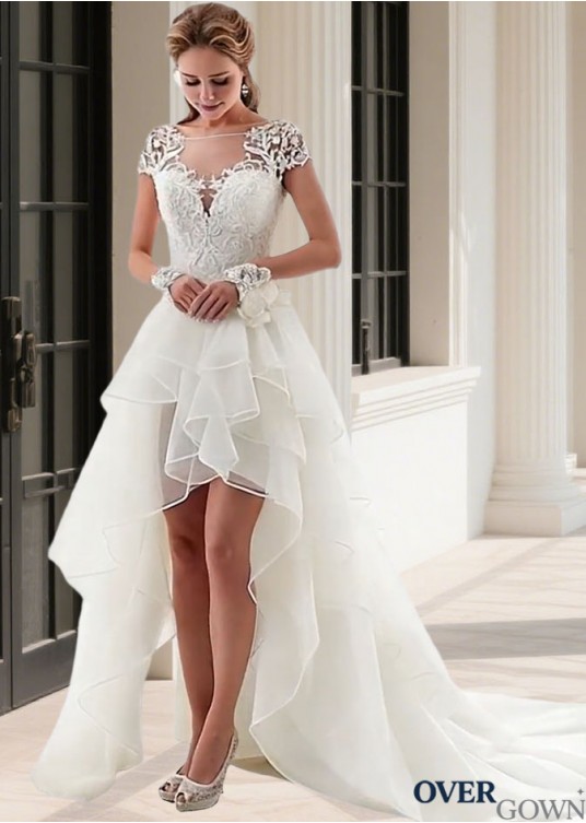 Bateau Neck Short Wedding Gown in Tulle & Satin Bateau Neck Short Wedding Gown in Tulle & Satin
