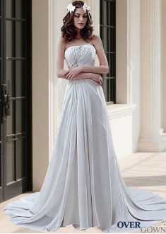Sleeveless Natural Waist Chiffon Wedding Gown - Full Length