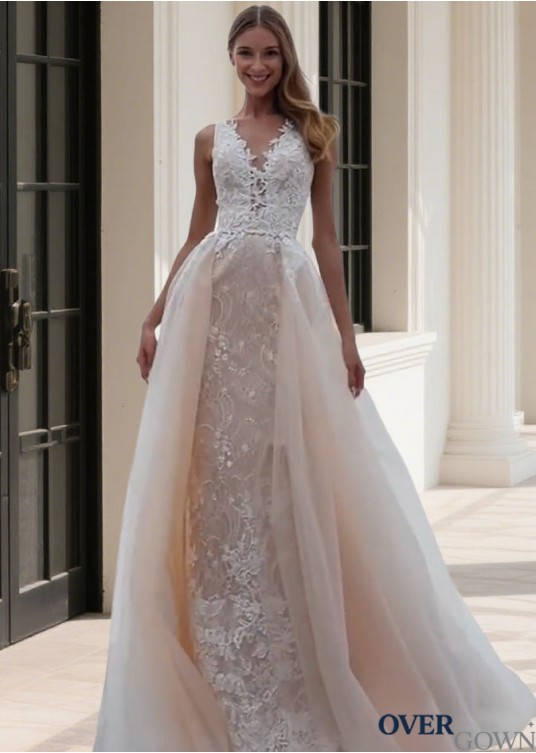 Bateau Neck Tulle & Lace 2-in-1 Beach Wedding Dress & Bridal Gown Bateau Neck Tulle & Lace 2-in-1 Beach Wedding Dress & Bridal Gown