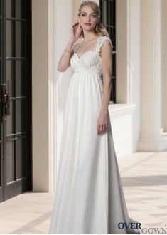 Elegant Lace & Chiffon Empire Waist Beach Wedding Dress with Portrait Neckline
