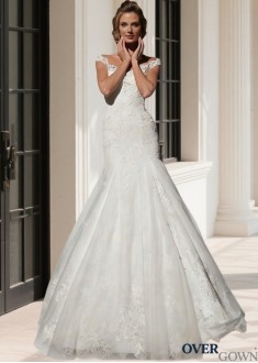 Elegant Tulle Lace V-Neck Mermaid Wedding Dress with Chapel Train