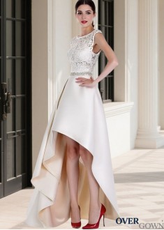 Beach Short Wedding Gown – Lace & Satin A Line Bridal Dresses