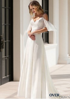 3/4 Sleeve Full Length Beach Bridal Gown
