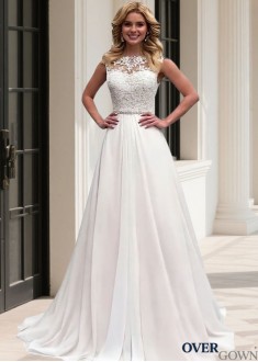 Short Sleeve Chiffon Wedding Gown without Train