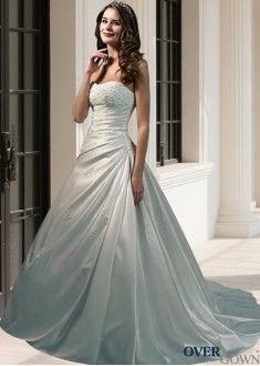 Full Length Strapless Satin Bridal Gown