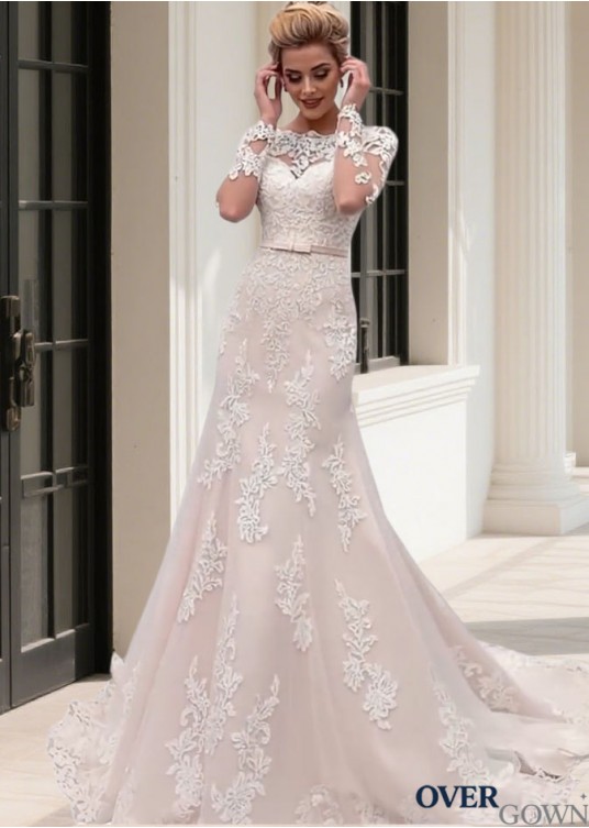 Long Sleeves Bateau Neckline Mermaid Wedding Dress in Tulle Long Sleeves Bateau Neckline Mermaid Wedding Dress in Tulle
