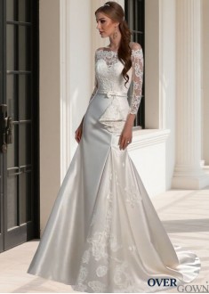 Off-The-Shoulder Mermaid Lace Wedding Dresses with 3/4 Sleeves