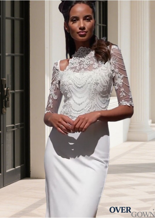 High Neck Wedding Dress – Tulle & Satin Full-Length Sheath Gown High Neck Wedding Dress – Tulle & Satin Full-Length Sheath Gown