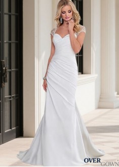 Cap Sleeve Full Length Chapel Train Bridal Gown