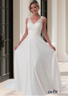 Elegant Chiffon A Line Wedding Dress – V Neck Sleeveless Ball Gowns