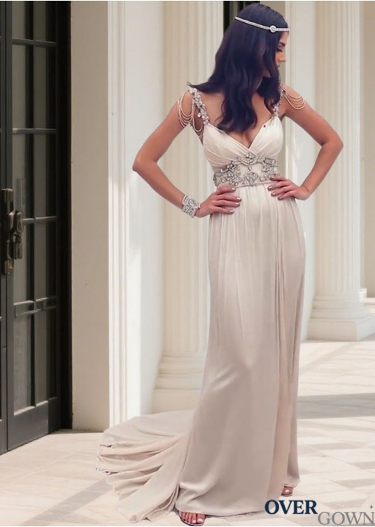 Chiffon Spaghetti Strap A-Line Wedding Dresses Sleeveless with Beading Chiffon Spaghetti Strap A-Line Wedding Dresses Sleeveless with Beading