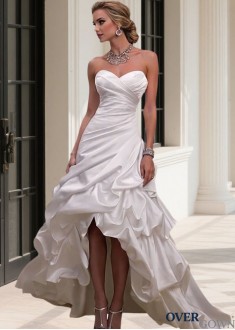 Sleeveless Asymmetrical Short Bridal Gown Satin Sweep Train