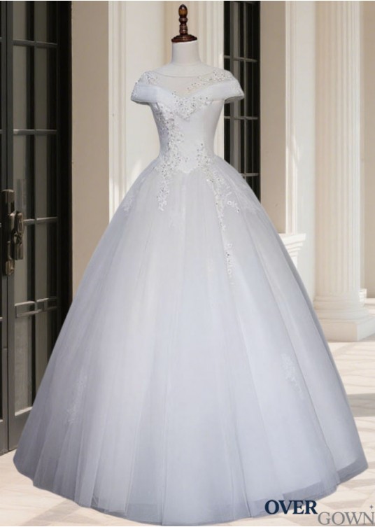 Elegant Scoop Neck Ball Gown Wedding Dress with Short Sleeves Elegant Scoop Neck Ball Gown Wedding Dress with Short Sleeves