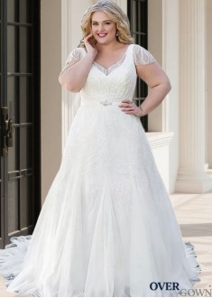 Short Cap Sleeve Plus Size Bridal Gown