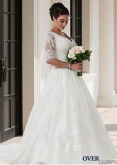 Vintage Plus Size V-Neck Tulle Wedding Dress Dropped Waist