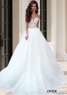 Bateau Neck Ball Gown Beach Wedding Dress